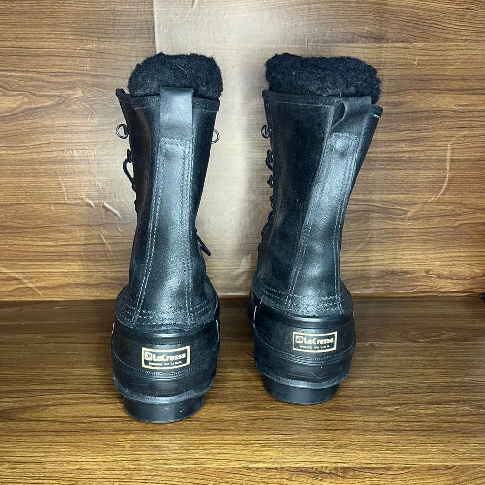 Vtg LaCrosse Iceman chunky fiberglass shank black fleece lined boots Men’s 7